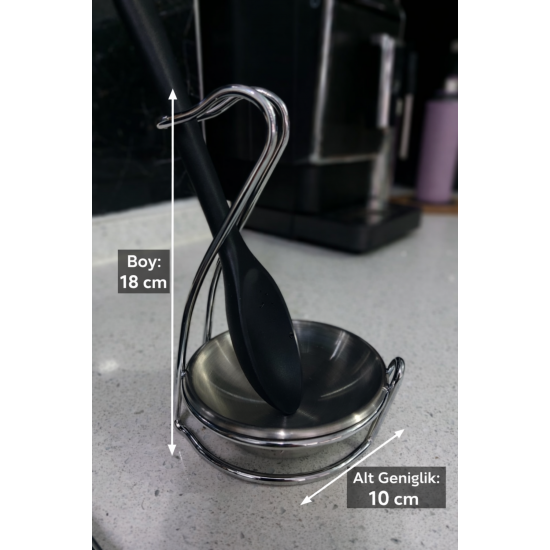Premium Kirli Kaşık Kepçelik Paslanmaz Çelik Tezgah Üstü Metal Standlı Kaşık Tutacağı 18 cm