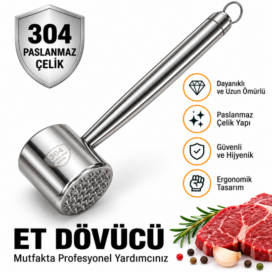 DİES - Et Dövücü , 304 Paslanmaz Çelik , Kutulu Profesyonel DİES - Et Dövücü , 304 Paslanmaz Çelik , Kutulu Profesyonel