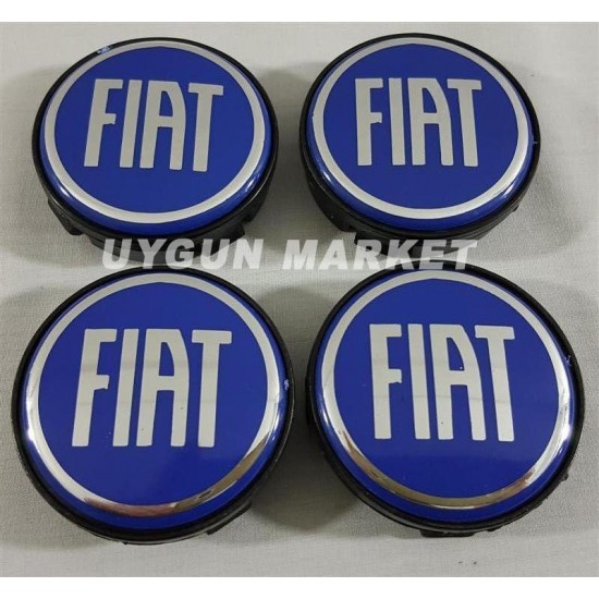 58/55mm FİAT Jant Göbeği 4 Adet Mavi , Fiat Jant Kapağı , Sticker Baskı Değildir Al Tak Kullan