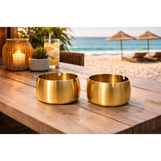 2 Adet Gold-Gümüş Metal Küllük Modern Tasarım Şık ve Zarif Küllük Gold Kül Tablası