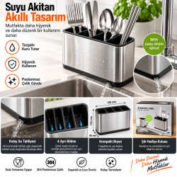 Dies Tezgah Üstü Kaşıklık Metal Dekoratif 4 Bölmeli