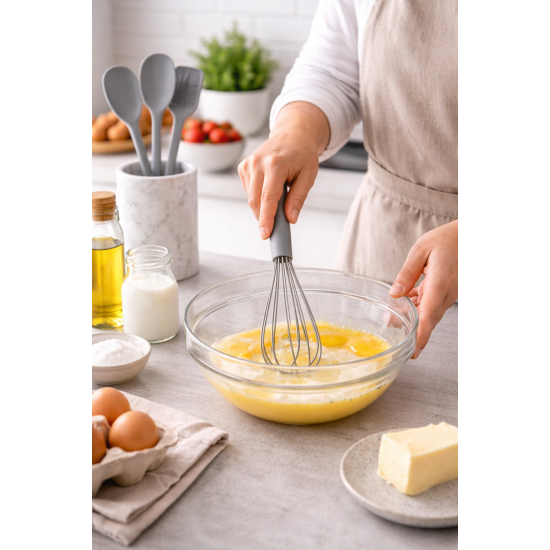 4’lü Silikon Mutfak Seti Isıya Dayanıklı Spatula Kaşık Fırça Çırpıcı Yanmaz Yapışmaz Gri