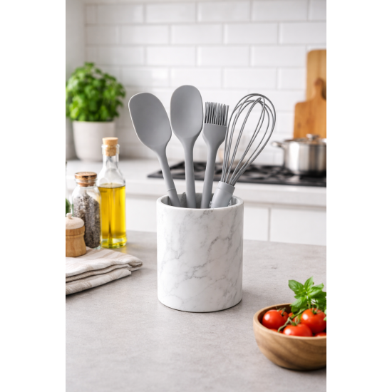 4’lü Silikon Mutfak Seti Isıya Dayanıklı Spatula Kaşık Fırça Çırpıcı Yanmaz Yapışmaz Gri