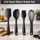 4’lü Silikon Mutfak Seti Isıya Dayanıklı Spatula Kaşık Fırça Çırpıcı Yanmaz Yapışmaz Siyah