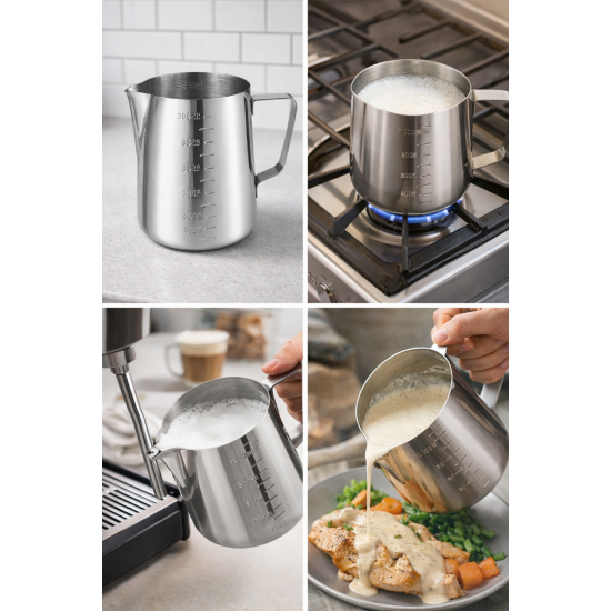 304 Çelik 600 ml Kahve Süt Köpürtme Potu Pitcher Latte Art Sütlük Sos Krema Sürahisi