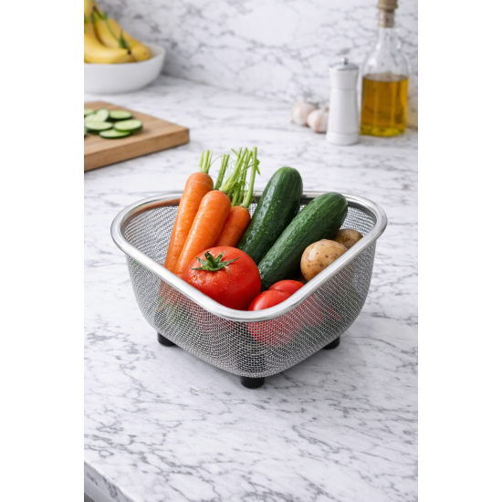 Lavabo İçi Süzgeci Üçgen Paslanmaz Çelik Süzgeç 18x12x12 cm Mutfak Atık ve Meyve Sebze Süzme Sepeti
