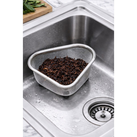 Lavabo İçi Süzgeci Üçgen Paslanmaz Çelik Süzgeç 18x12x12 cm Mutfak Atık ve Meyve Sebze Süzme Sepeti